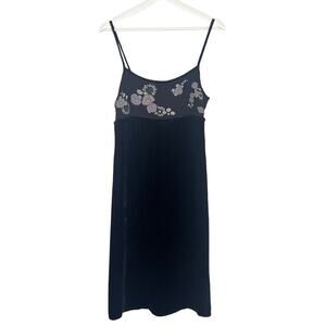 New Frontier Velvet Embroidered Floral Sleeveless Vtg Slip Dress Black Womens 8